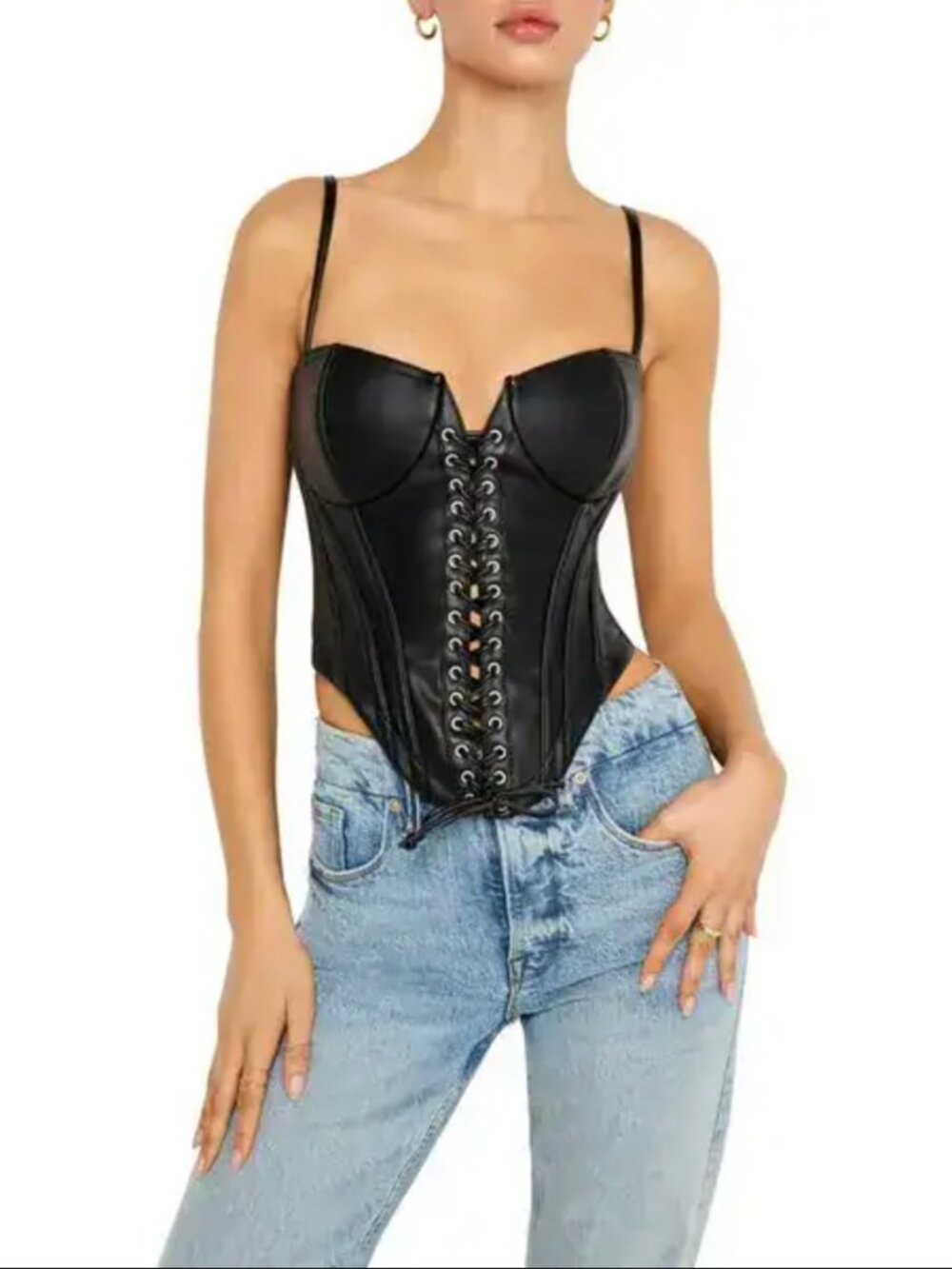 NWT {Good American} Better Than Leather Lace-Up Underwire Corset Top - XS